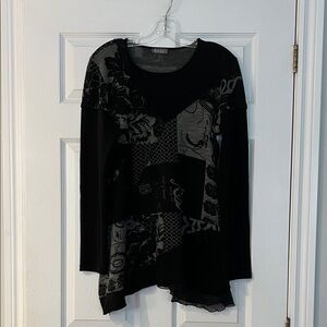 Elegant Black and Gray Patchwork Long Sleeve Top